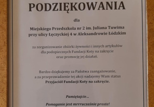 Podziękowanie dla przedszkola