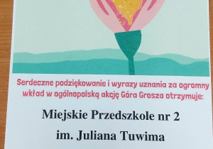 Podziękowanie za udział w akcji "Góra grosza"