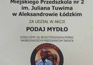 Podziękowanie za udział w akcji "Podaj mydło"