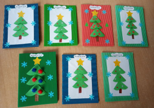 Kartki świąteczne wykonane przez dzieci z grupy 2 dla naszych sąsiadów Polski.